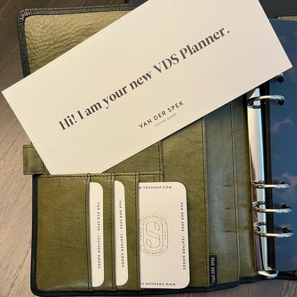 A5 custom Van Der Spek Janet Leather Planner / Organizer in Black & Olive - Picture 6 of 11